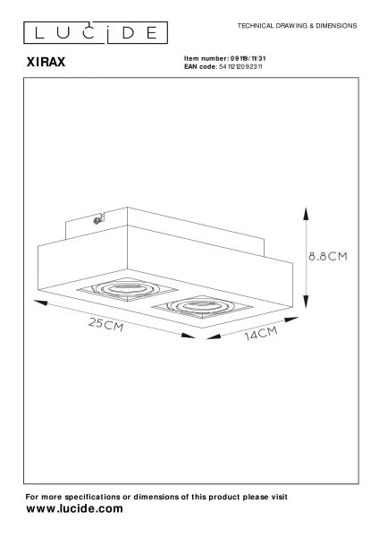 Lucide XIRAX - Deckenstrahler - LED Dim to warm - GU10 - 2x5W 2200K/3000K - Weiß - technisch